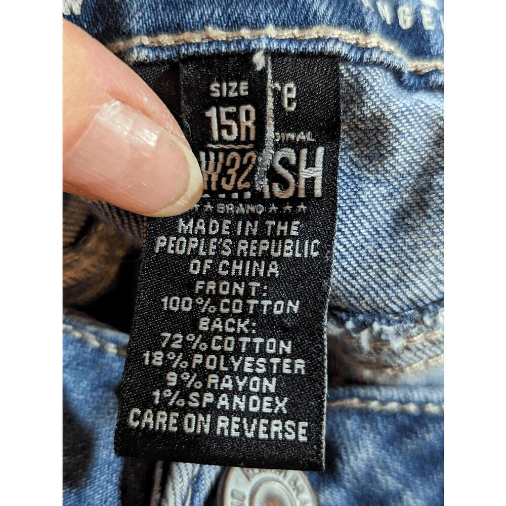 Rewash Women's Blue Ribbon Lace-Up Side Straight Distressed Jeans Size 15R - Picture 6 of 8